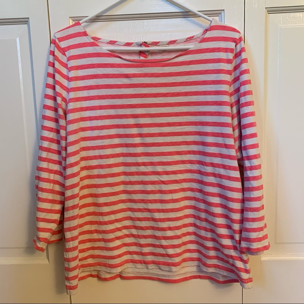 XL Hot Pink Striped J. Crew 3/4 sleeve Tee